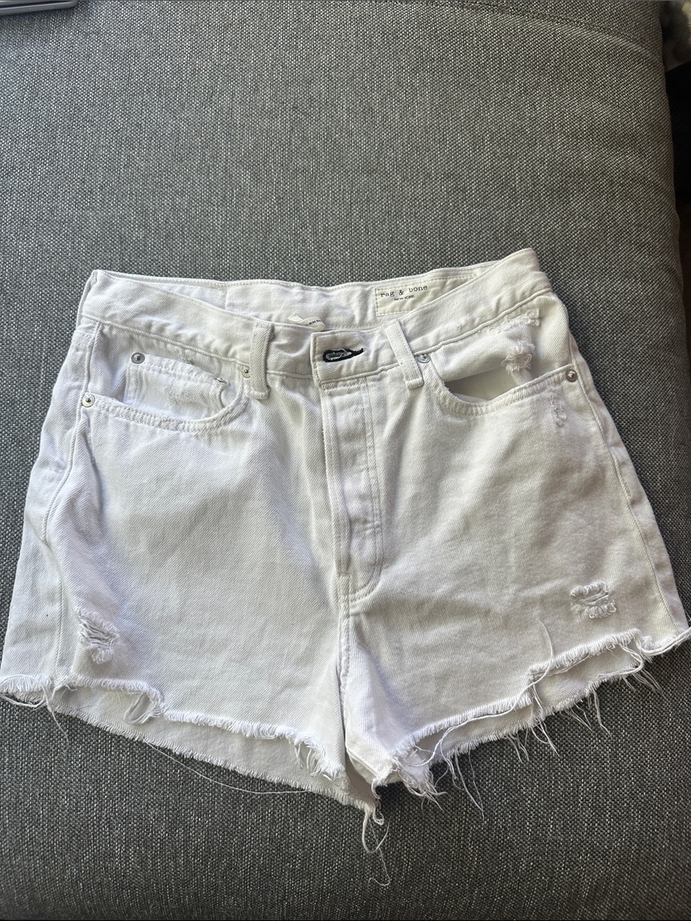 Rag & Bone Maya High Rise White Distressed Denim Shorts